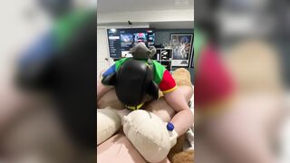 Diapered puppy wet cock suck