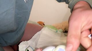 Guy enema and cum in messy diaper