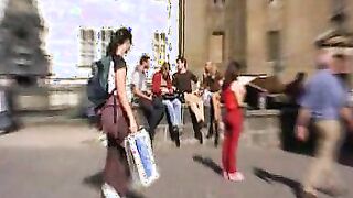 Brunette Red Shirt Red Pants Diaper Bulge 3