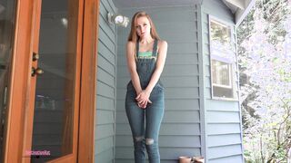 Destinationkat peeing in her overalls