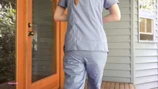 Destinationkat pees in her scrubs again
