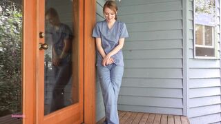 Destinationkat pees in her scrubs again