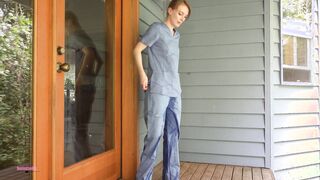 Destinationkat pees in her scrubs again