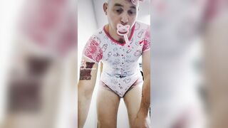 Sissy wearing diaper and onsie