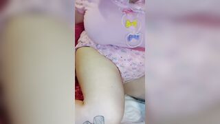 Diapered Girl Uses Wand and Paci