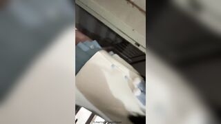 Wet diaper girl in public