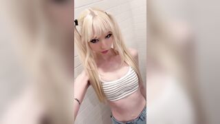 Blonde goth teen piss her shorts