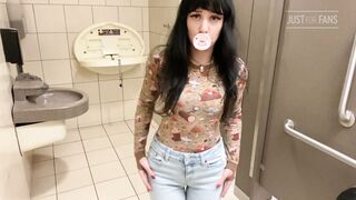 Girl messes her pullups in a public mall toliet then change into diaper