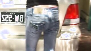 Nikki has a messy accident while washing the car