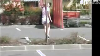 Jenny filling her pink pants in public