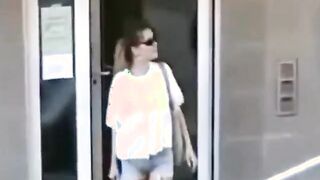 Sexy public shit girl messing her pants in the park