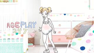 her Big wet bulky diaper fun in the backyard