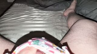 pee and cum in pink diaper with rainbows and unicorns