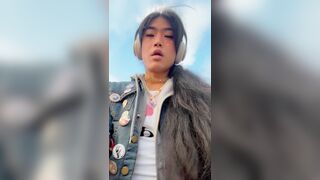 Sissy in Chastity Wets in Princess Pull-Up in Public Park