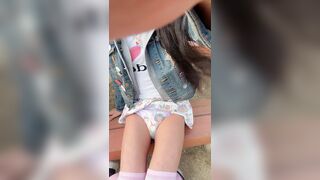 Sissy in Chastity Wets in Princess Pull-Up in Public Park