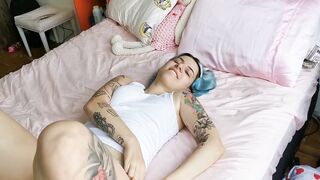Girl messy diaper on bed