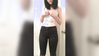 Abbi Nin wetting her black jeans