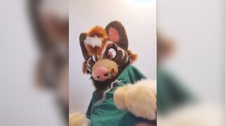 Cute diapered fursuiter sits on you