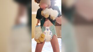 Shy fursuiter shows her messy diaper