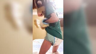 Shy fursuiter shows her messy diaper