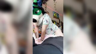 Fursuiter humps plush in wet diaper