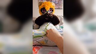 Fursuiter gets wet diaper rubbed