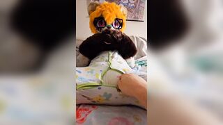 Fursuiter gets wet diaper rubbed