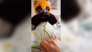 Fursuiter gets wet diaper rubbed