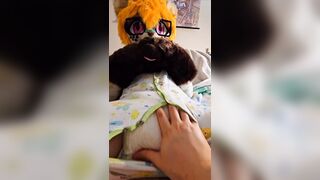Fursuiter gets wet diaper rubbed