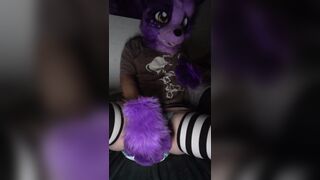 Cute fursuiter shows off and squishes their diaper