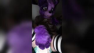 Cute fursuiter shows off and squishes their diaper