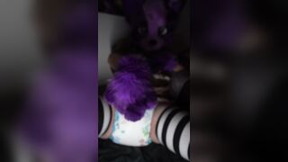Cute fursuiter shows off and squishes their diaper