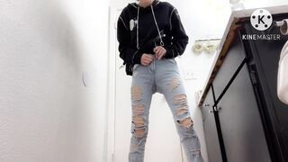 Trying on jeans over diapers