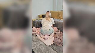Diaper cutie bouncing on plushie