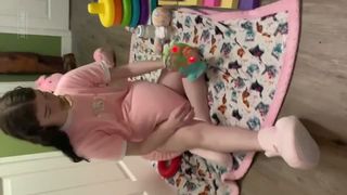 pwaying wiff some my toys in my new lockable spreader onesie! hooray! i wanted to show you guys n ga