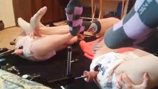 Diaper T-Girl & Boy Fucked By Dildo Machines