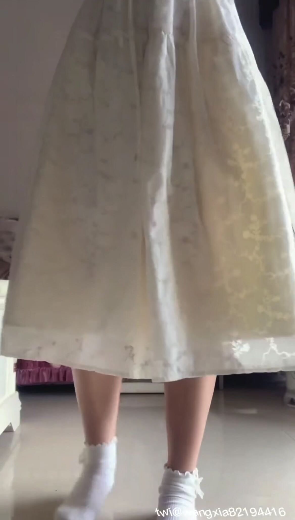 ABDL Asian Girl changes her diaper while standing up