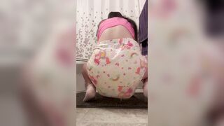 SoggyStrawBerry - Rewetting Super Soggy Diaper Leaking in Badroom