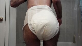 small poop/#2/mess into diaper standing