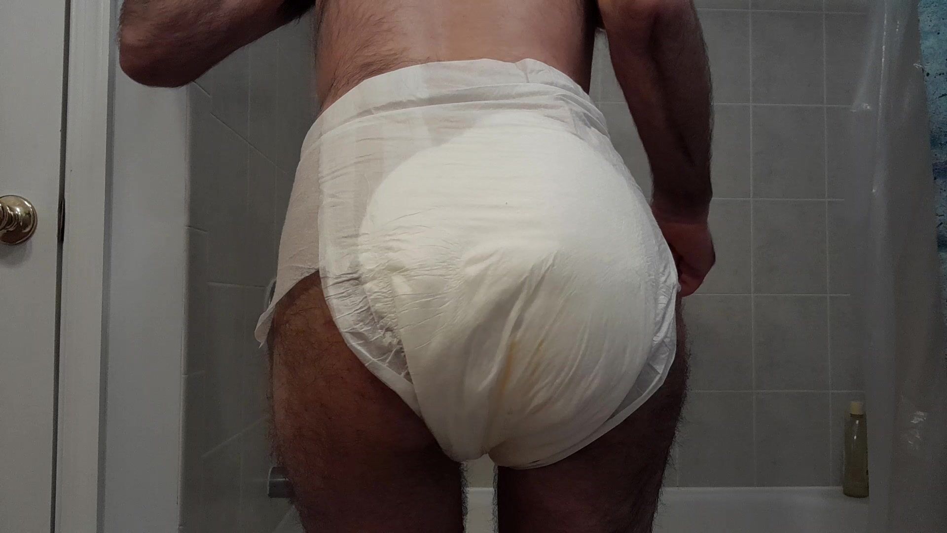 small poop/#2/mess into diaper standing